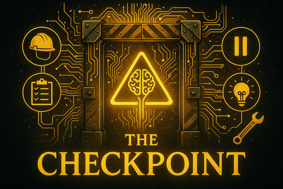 The Checkpoint The Checkpoint — CortexForge’s compliance and safety gateway; neural circuit imagery symbolizes machine ethics, workplace safety automation, and GDPR-aligned data assurance.