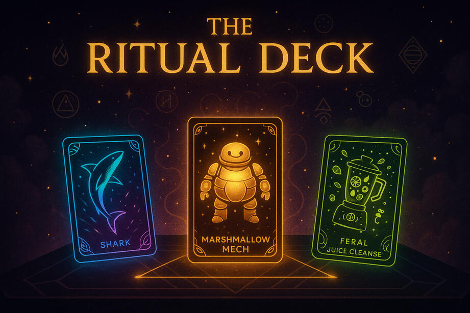 The Ritual Deck The Ritual Deck — symbolic interface for human-AI collaboration; glowing cards represent creativity, algorithmic transparency, and data interoperability under EU AI Act principles.